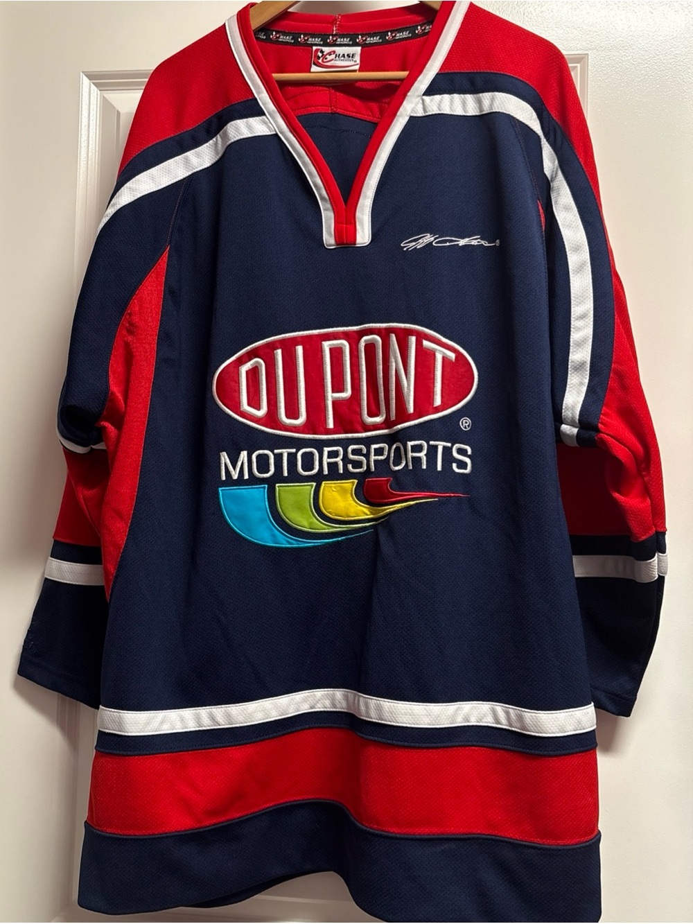 Vintage Chase Authentics Navy Red White DuPont Motorsports XL  Jersey sweatshirt